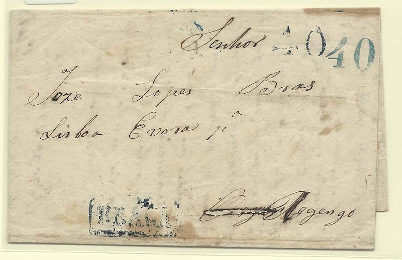 1688.jpg -     Lote:    1688      Lotes pelo Correio              Descrição:      Braga   - A azul, GM BRG4 em carta datada de Braga (23.09.52) para Reguengos com trânsito pelo Porto e Lisboa, com o porte de 40 reis duplamente batido a azul em Braga e a azul esverdeado no Porto.        Carta       Valor Base:     &euro; 10,00     Valor Venda:     Retirado     