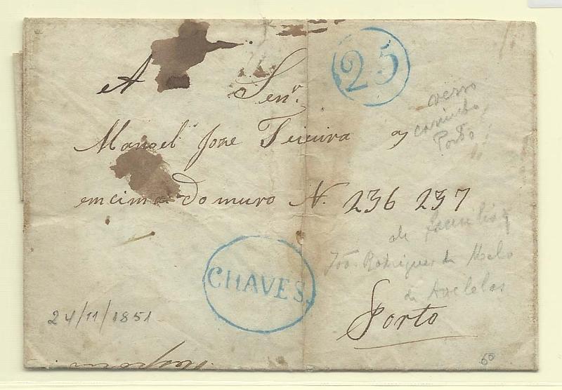 1689.jpg -     Lote:    1689      Lotes pelo Correio              Descrição:      Chaves   &mdash; A azul, GM CHV4 em carta remetida de Chaves (24.11.51) para o Porto de 25 reis batido a azul.        Carta       Valor Base:     &euro; 8,00     Valor Venda:     &euro; 8,00       