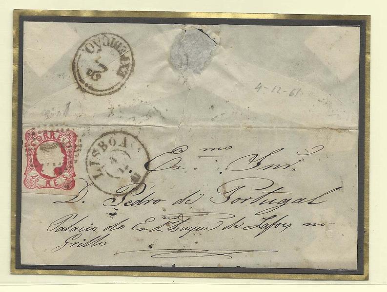 1699.jpg -     Lote:    1699      Lotes pelo Correio       Portugal        Descrição:         1856/58 &mdash; D. Pedro V. Cabelos anelados. CE13, 25 reis carmim em carta circulada de Lisboa (04.12.61).        Carta       Valor Base:     &euro; 10,00     Valor Venda:     Retirado     