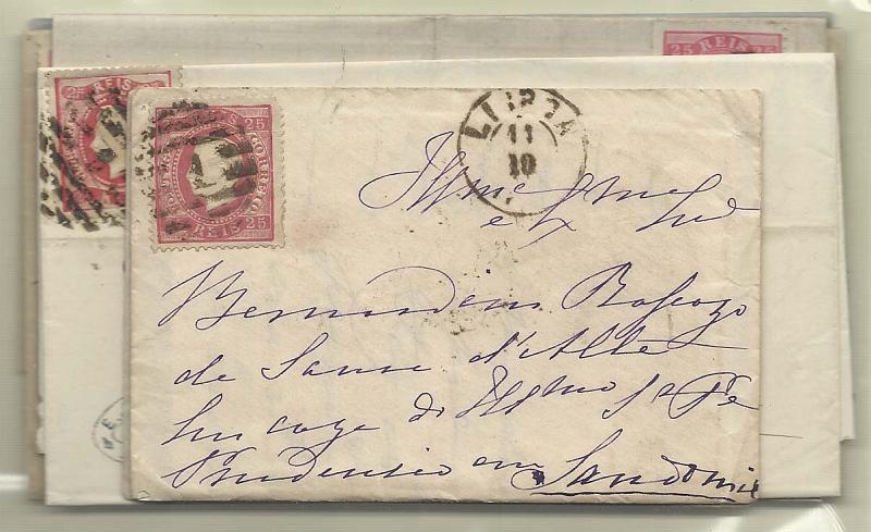 1706.jpg -     Lote:    1706      Lotes pelo Correio       Portugal        Descrição:         1870/76 &mdash; D. Luís I, fita direita. CE40, 25 reis carmim. Lote com seis cartas circuladas de lisboa.        Lote       Valor Base:     &euro; 5,00     Valor Venda:     &euro; 8,00       