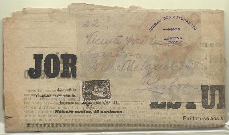 1719.jpg -     Lote:    1719      Lotes pelo Correio       Portugal        Descrição:         1920 &mdash; Ceres. Jornal (Jornal dos Estudantes) n.º 5 do Ano I de 01.04.1922) circulado em Lisboa (05.04.22) com selo de &frac14; c sépia, denteado 12x11 &frac12;, papel liso CE206.        JRN       Valor Base:     &euro; 10,00     Valor Venda:     &euro; 10,00       