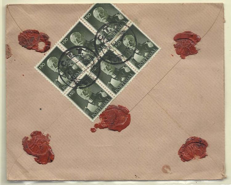 1730.jpg -     Lote:    1730      Lotes pelo Correio       Portugal        Descrição:         1945 &mdash; Presidente Carmona. Valor declarado circulado de Montoito (08.05.46) para o Porto com bloco de 6 selos de $50, CE655.        Carta       Valor Base:     &euro; 8,00     Valor Venda:     Retirado     