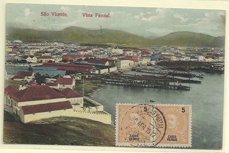 1742.jpg -     Lote:    1742      Lotes pelo Correio       Cabo Verde       Descrição:         1898/1901 &mdash; D. Carlos I, Mouchon. CE38, 5 reis amarelo. Par em postal circulado de S. Vicente (20.04.12) para a Áustria.        PI       Valor Base:     &euro; 8,00     Valor Venda:     &euro; 8,00       