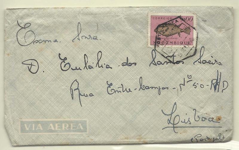 1764.jpg -     Lote:    1764      Lotes pelo Correio       Moçambique       Descrição:         1951 &mdash; Peixes de Moçambique. CE374, 9$00 em sobrescrito circulado da Beira (23.09.52) para Lisboa.        Carta       Valor Base:     &euro; 6,00     Valor Venda:     Retirado     