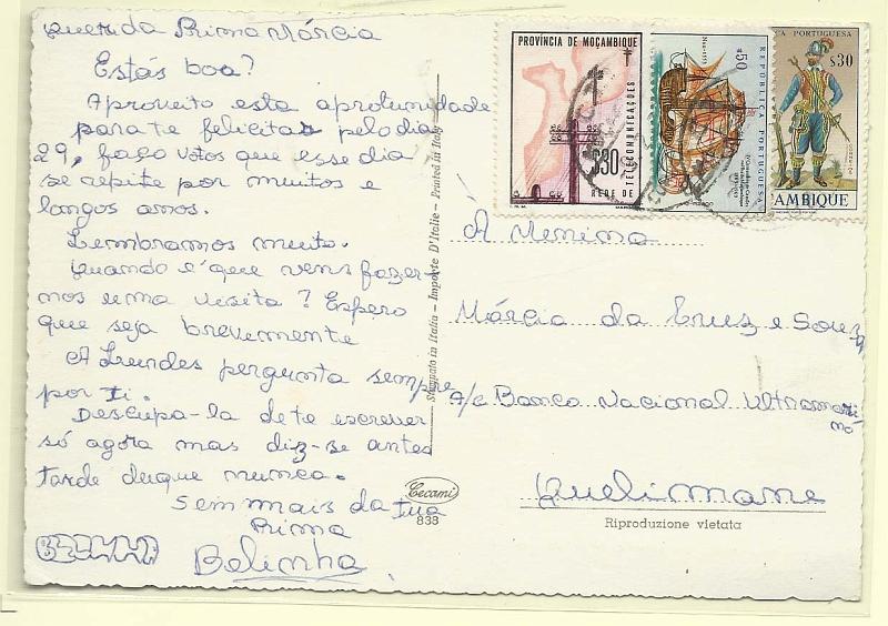 1768.jpg -     Lote:    1768      Lotes pelo Correio       Moçambique       Descrição:         1965 &mdash; Imposto Postal * Rede de Telecomunicações. Postal ilustrado circulado de Lourenço Marques para Quelimane com selo de $30 CE IP68 + CE491 e 510.         PI       Valor Base:     &euro; 6,00     Valor Venda:     Retirado     