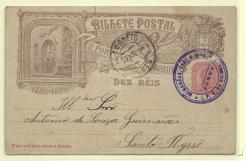 1777.jpg -     Lote:    1777      Lotes pelo Correio       Portugal        Descrição:         1898 &mdash; 4.º Centenário do Descobrimento do Caminho Marítimo para a Índia. OM29F, circulado do Porto (22.07.98) para Santo Tirso (22.07.98). Dobre ao meio.        IC       Valor Base:     &euro; 4,00     Valor Venda:     Retirado     