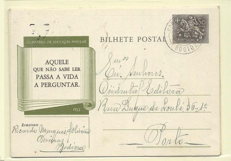 1801.jpg -     Lote:    1801      Lotes pelo Correio       Portugal        Descrição:         1955/56 &mdash; Campanha de Educação Popular. Selo tipo Cavaleiro Medieval. OM131, 50c preto e cinzento. Lote de 4 inteiros (A, B, C e D) circulados, um deles com furos de arquivo reparados.        IC       Valor Base:     &euro; 12,00     Valor Venda:     &euro; 12,00       