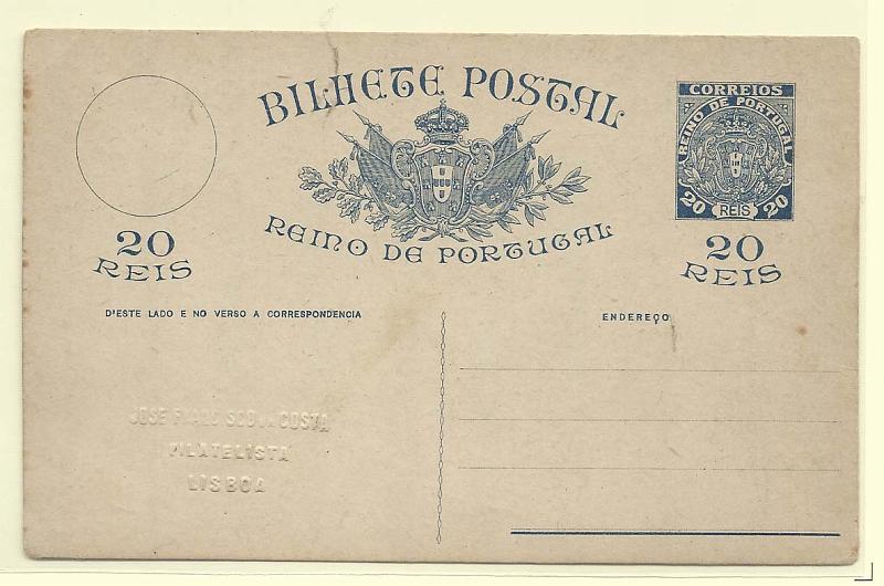 1815.jpg -     Lote:    1815      Lotes pelo Correio       Portugal        Descrição:         1919 &mdash; Monarquia do Norte. Não emitidos. Inteiro de 20 reis, azul s/ cartolina branca.        IN       Valor Base:     &euro; 6,00     Valor Venda:     &euro; 6,00       
