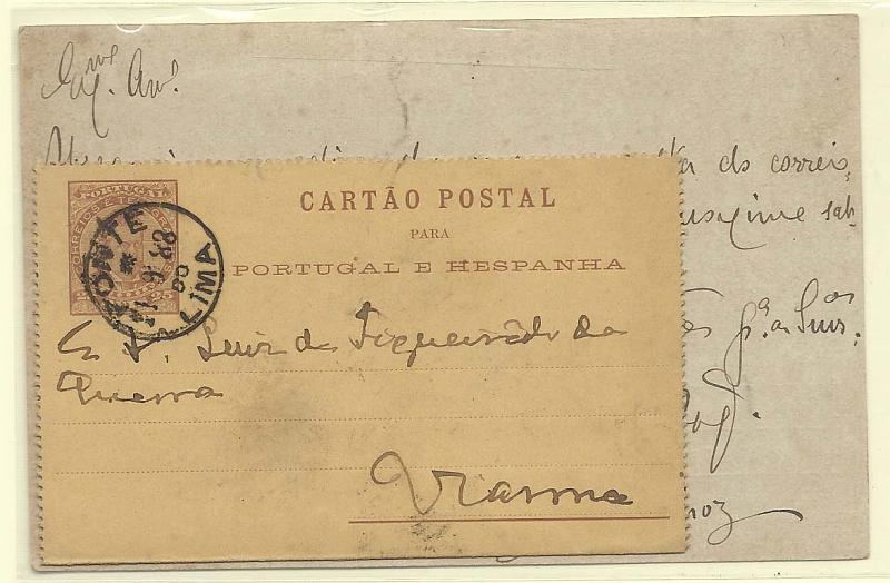 1817.jpg -     Lote:    1817      Lotes pelo Correio       Portugal        Descrição:         1887/89 &mdash; D. Luís I Mouchon + Centenário da Índia. Lote composto por bilhete-carta de 25 reis circulado OM1 + inteiro de 10 reis (Igreja da Conceição) circulado OM29F.        Lote       Valor Base:     &euro; 5,00     Valor Venda:     Retirado     