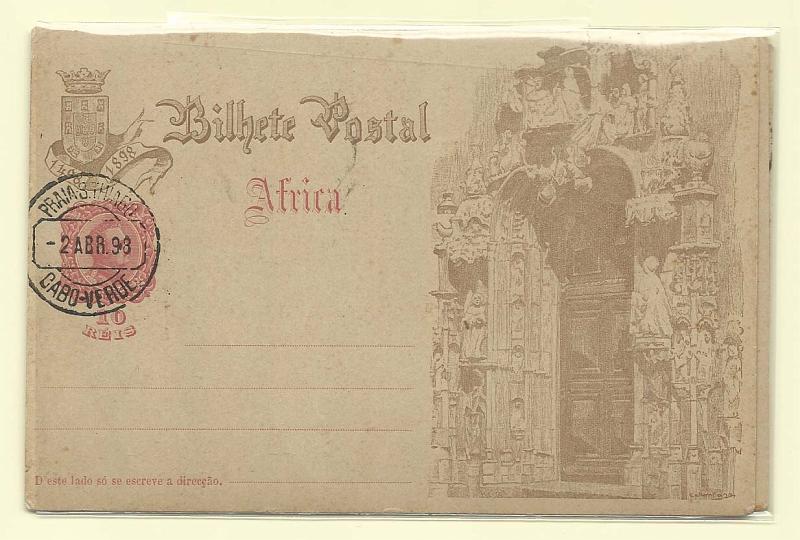 1837.jpg -     Lote:    1837      Lotes pelo Correio       Cabo Verde       Descrição:         1898 &mdash; 4.º Centenário do Descobrimento do caminho Marítimo para a Índia, emissão de África. OM&frac12;. Lote com 3 IPs de 10 reis e 1 de 20 reis, todos diferentes, obliterqados com carimbo de favor da PRAIA-CABO VERDE.        IN       Valor Base:     &euro; 8,00     Valor Venda:     Retirado     