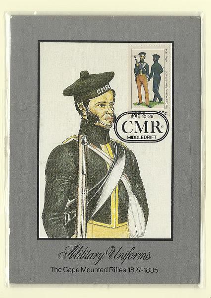 1889.jpg -     Lote:    1889      Lotes pelo Correio              Descrição:      Ciskei.   Uniformes Militares. Lote de 5 postais ilustrados concordantes cada um com selo, obliterados com carimbo de 1.º dia (26.10.1984).        PM       Valor Base:     &euro; 10,00     Valor Venda:     Retirado     