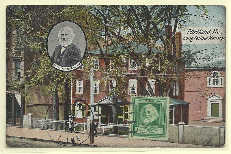 1924.jpg -     Lote:    1924      Lotes pelo Correio              Descrição:         EUA * H. W. Longfellow (Poeta). Postal ilustrado concordante com selo de 1c verde SC864 (1940), obliterados com marca de dia de Portland / Maine (16.04.40).        PM       Valor Base:     &euro; 5,00     Valor Venda:     Retirado     
