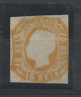 2045.jpg -     Lote:    2045      Lotes pelo Correio       Portugal        Descrição:         1862/64 &mdash; D. Luís I. CE15, 10 reis amarelo laranja. Selo sem goma, com margens muito curtas.        *       Valor Base:     &euro; 15,00     Valor Venda:     Retirado     
