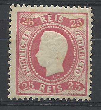 2057.jpg -     Lote:    2057      Lotes pelo Correio       Portugal        Descrição:         1867/70 &mdash; D. Luís I. Fita curva, denteados. CE30, 25 reis carmim. Ligeira mancha no verso. Valor de catálogo &euro; 127,00.        **       Valor Base:     &euro; 15,00     Valor Venda:     &euro; 27,00       