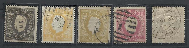2059.jpg -     Lote:    2059      Lotes pelo Correio       Portugal        Descrição:         1870/76 &mdash; D. Luís I, fita direita. CE36/37, 39, 40 e 43. Lote de 5 selos todos em papel liso, denteado 13 &frac12;.        O       Valor Base:     &euro; 20,00     Valor Venda:     &euro; 20,00       