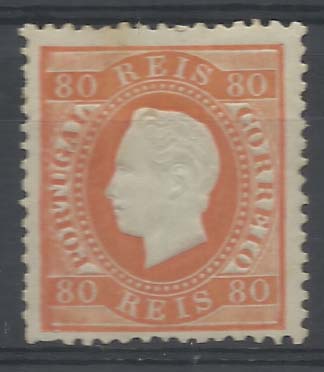 2065.jpg -     Lote:    2065      Lotes pelo Correio       Portugal        Descrição:         1870/76 &mdash; D. Luís I, fita direita. CE42, 80 reis laranja, papel liso, denteado 12 &frac12;.        RG***       Valor Base:     &euro; 20,00     Valor Venda:     &euro; 20,00       