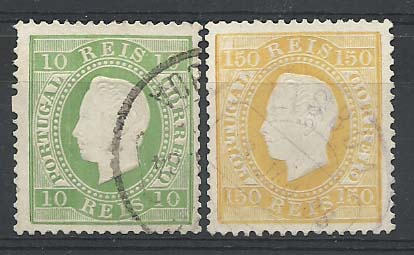2072.jpg -     Lote:    2072      Lotes pelo Correio       Portugal        Descrição:         1879/80 &mdash; D. Luís I, fita direita. Novas. CE49 e 51, 10 e 150 reis em papel porcelana, denteado 12 &frac12;.         O       Valor Base:     &euro; 12,00     Valor Venda:     &euro; 12,00       