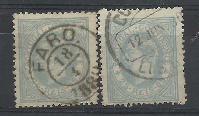 2075.jpg -     Lote:    2075      Lotes pelo Correio       Portugal        Descrição:         1880/81 &mdash; D. Luís I, de perfil. CE53, 25 reis azul cinzento, Lote de dois selos em denteados 12 &frac12; e 13 &frac12;. Valor de catálogo &euro;100,00.        O       Valor Base:     &euro; 10,00     Valor Venda:     Retirado     