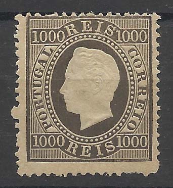 2089.jpg -     Lote:    2089      Lotes pelo Correio       Portugal        Descrição:         1884 &mdash; D. Luís I, fita direita. CE67, 1000 reis preto, denteado 13 &frac12;. Selo sem goma. Valor de catálogo como usado &euro; 142,00.        *       Valor Base:     &euro; 28,00     Valor Venda:     &euro; 28,00       