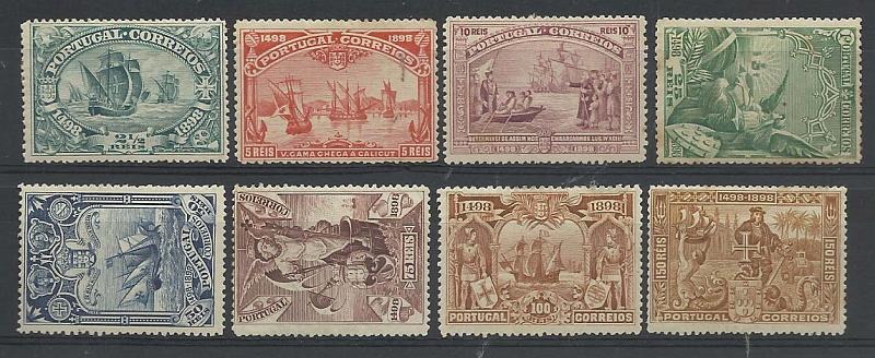 2107.jpg -     Lote:    2107      Lotes pelo Correio       Portugal        Descrição:         1898 &mdash; 4.º Centenário do Descobrimento do Caminho Marítimo para a Índia. CE148/155. Série completa. Selos CE151 e 155 com ligeiros pontos de óxido. Valor de catálogo &euro; 303,00.        **       Valor Base:     &euro; 15,00     Valor Venda:     &euro; 15,00       