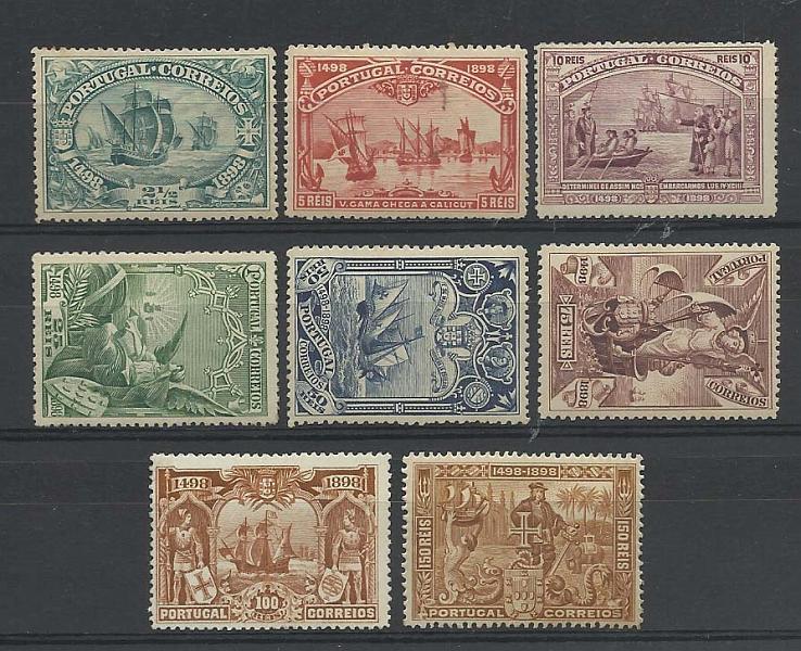 2108.jpg -     Lote:    2108      Lotes pelo Correio       Portugal        Descrição:         1898 &mdash; 4.º Centenário do Descobrimento do Caminho Marítimo para a Índia. CE148/55. Série completa. Valor de catálogo &euro; 303,00.        RG**       Valor Base:     &euro; 25,00     Valor Venda:     Retirado     