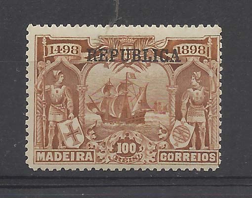 2117.jpg -     Lote:    2117      Lotes pelo Correio       Portugal        Descrição:         1911 &mdash; 4.º Centenário do Descobrimento do Caminho Marítimo para a Índia, com sobrecarga REPUBLICA sobre selos da Madeira. CE204, 100 reis. Valor de catálogo &euro; 124,00.        ***       Valor Base:     &euro; 15,00     Valor Venda:     &euro; 15,00       