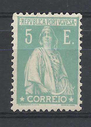 2131.jpg -     Lote:    2131      Lotes pelo Correio       Portugal        Descrição:         1924/26 &mdash; Ceres. CE296, 5E verde esmeralda. Valor de catálogo &euro; 77,30.        **       Valor Base:     &euro; 8,00     Valor Venda:     &euro; 14,00       