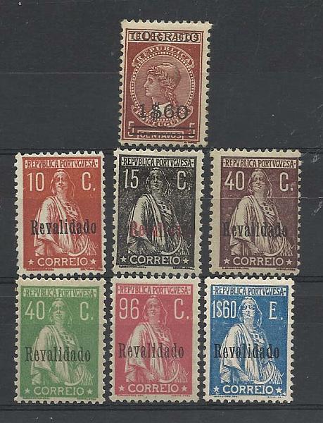 2141.jpg -     Lote:    2141      Lotes pelo Correio       Portugal        Descrição:         1929 &mdash; Ceres, com sobrecarga "Revalidado" + Imposto Telegráfico. CE488/93 + CE494. Duas séries completas. Valor de catálogo &euro; 89,00.        **       Valor Base:     &euro; 8,00     Valor Venda:     &euro; 14,00       