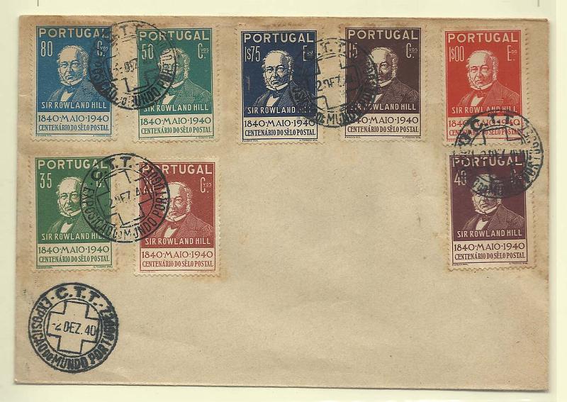 2163.jpg -     Lote:    2163      Lotes pelo Correio       Portugal        Descrição:         1940 &mdash; Centenário do Selo Postal. CE599/606. Série completa colada em sobrescrito e obliterada com carimbo comemorativo da Exposição do Mundo Português (02.12.40).        O       Valor Base:     &euro; 5,00     Valor Venda:     Retirado     