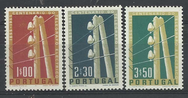 2204.jpg -     Lote:    2204      Lotes pelo Correio       Portugal        Descrição:         1955 &mdash; 1.º Centenário do Telégrafo em Portugal. CE815/17. Série completa. Valor de catálogo &euro; 106,00.        ***       Valor Base:     &euro; 10,00     Valor Venda:     &euro; 14,00       