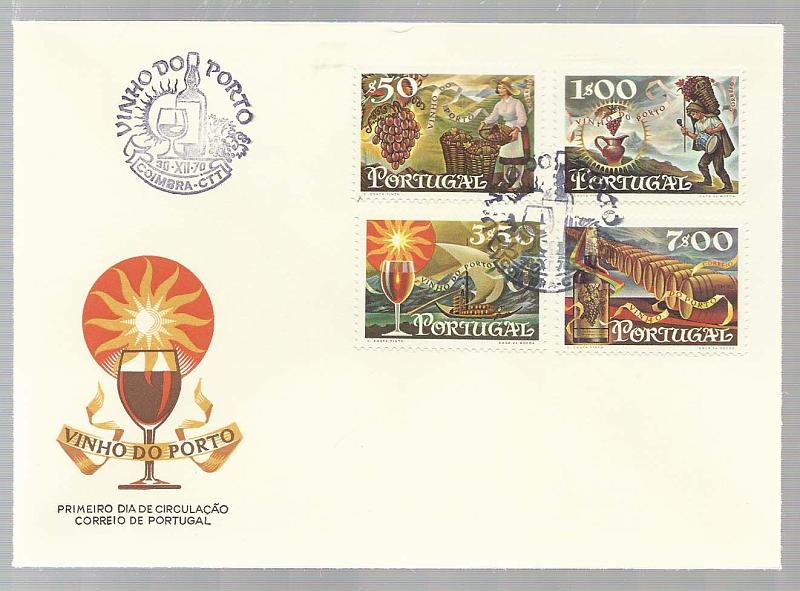 2215.jpg -     Lote:    2215      Lotes pelo Correio       Portugal        Descrição:         1970 &mdash; Vinho do Porto. CE1087/90. Lote composto por 4 pagelas, 4 FDCs dos CTT, 4 FDCs do CFP + 4 séries em quadras. Todos obliterados, cada um com carimbo comemorativo de cada uma das cidades de Lisboa, Porto, Coimbra e Funchal. Ainda sobrescrito do Festival das Vindimas no Porto + Congresso CESDA + 40.º Aniversário IVP. Lote a ver.        Lote       Valor Base:     &euro; 8,00     Valor Venda:     Retirado     