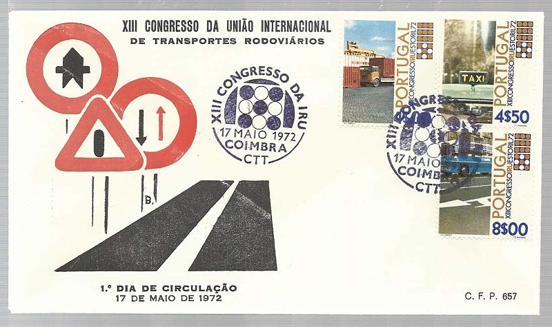 2220.jpg -     Lote:    2220      Lotes pelo Correio       Portugal        Descrição:         1972 &mdash; 13.º Congresso do IRU. CE1155/57. Lote composto por 4 pagelas, 4 FDCs dos CTT, 4 FDCs do CFP + 4 séries em quadras. Todos obliterados, cada um com carimbo comemorativo de cada uma das cidades de Lisboa, Porto, Coimbra e Funchal. Lote a ver.        Lote       Valor Base:     &euro; 6,00     Valor Venda:     &euro; 10,00       