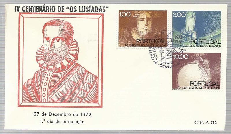 2224.jpg -     Lote:    2224      Lotes pelo Correio       Portugal        Descrição:         1972 &mdash; 4.º Centenário da Publicação de "Os Lusíadas". CE1175/1177. Lote composto por 4 pagelas, 4 FDCs dos CTT, 4 FDCs do CFP + 4 séries em pares. Todos obliterados, cada um com carimbo comemorativo de cada uma das cidades de Lisboa, Porto, Coimbra e Funchal. Lote a ver.        Lote       Valor Base:     &euro; 8,00     Valor Venda:     &euro; 12,00       
