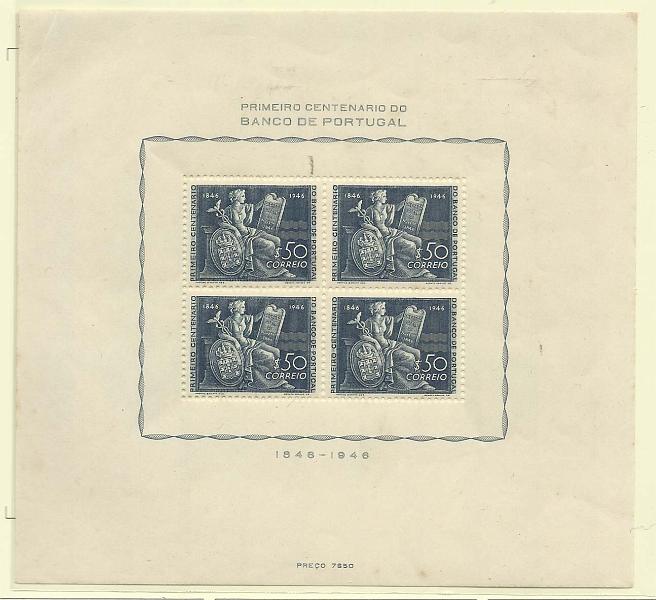 2260.jpg -     Lote:    2260      Lotes pelo Correio       Portugal        Descrição:         1946 &mdash; Centenário do Banco de Portugal. CE BLC11. Valor de catálogo &euro; 281,00.        BLC***       Valor Base:     &euro; 28,00     Valor Venda:     &euro; 41,00       