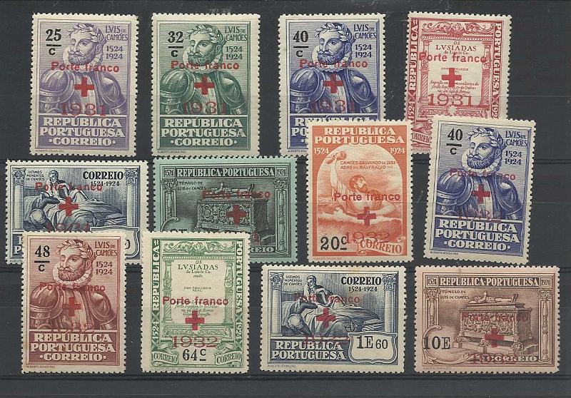 2278.jpg -     Lote:    2278      Lotes pelo Correio       Portugal        Descrição:         1931/32 &mdash; Porte Franco. Cruz Vermelha Portuguesa. Centenário de Luís de Camões. CE CVP29/34 + CVP35/40. Duas séries completas. Valor de catálogo &euro; 32,40.        **       Valor Base:     &euro; 5,00     Valor Venda:     &euro; 12,00       