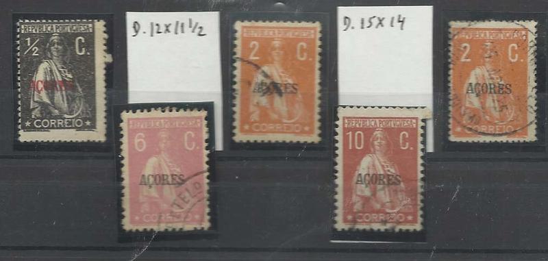 2283.jpg -     Lote:    2283      Lotes pelo Correio       Açores       Descrição:         1912/24 &mdash; Ceres. Lote composto por 5 selos: &frac12; c CE150, denteado 15x14; 2x2c CE166 em denteados 12 &frac12; e 15x14; 6c CE177 e 10c CE158 em denteados 12x11 &frac12;. O ultimo selo não catalogado nesse denteado.        Lote       Valor Base:     &euro; 10,00     Valor Venda:     &euro; 10,00       