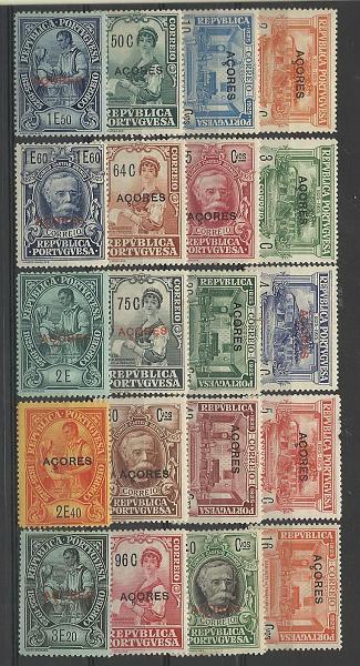 2284.jpg -     Lote:    2284      Lotes pelo Correio       Açores       Descrição:         1925 &mdash; Centenário do Nascimento de Camilo Castelo Branco, com sobrecarga AÇORES. CE220/239. Série completa. Valor de catálogo &euro; 32,00.        **       Valor Base:     &euro; 5,00     Valor Venda:     &euro; 5,00       