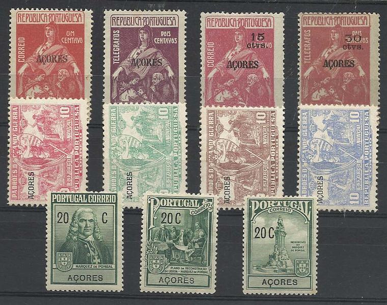 2285.jpg -     Lote:    2285      Lotes pelo Correio       Açores       Descrição:         1915/25 &mdash; Imposto Postal * Para os Pobres + Padrões da Grande Guerra + Monumento ao Marquês de Pombal. CE IP5/8, IP10/13 e IP14/16. Séries completas. Valores de catálogo &euro; 17,80.         **       Valor Base:     &euro; 3,00     Valor Venda:     &euro; 10,00       
