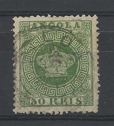2288.jpg -     Lote:    2288      Lotes pelo Correio       Angola       Descrição:         1870/77 &mdash; Tipo Coroa. CE6, 50 reis verde, denteado 12 &frac12;. Valor de catálogo &euro; 23,00.        O       Valor Base:     &euro; 4,00     Valor Venda:     &euro; 4,00       