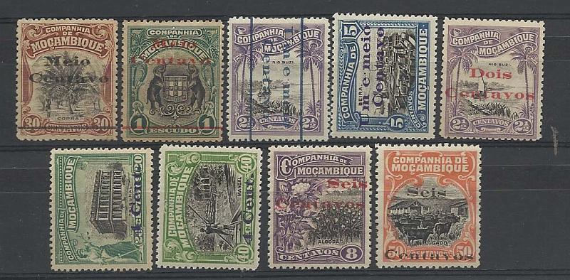 2341.jpg -     Lote:    2341      Lotes pelo Correio       Companhia de Moçambique       Descrição:         1920 &mdash; Motivos locais, com sobretaxa. CE133/141. Série completa. Valor de catálogo &euro; 54,00.        **/*       Valor Base:     &euro; 10,00     Valor Venda:     &euro; 59,00       