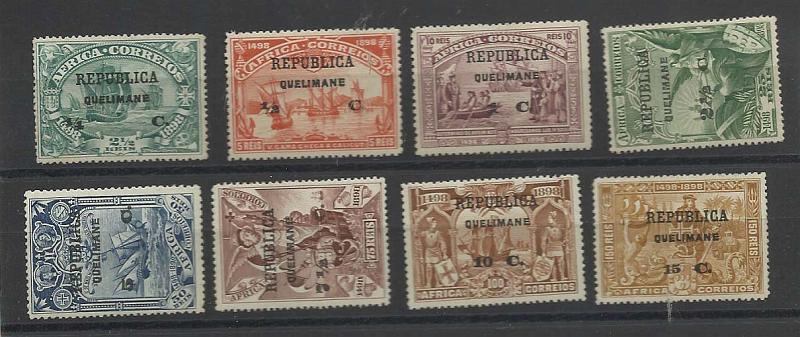 2344.jpg -     Lote:    2344      Lotes pelo Correio       Quelimane       Descrição:         1913 &mdash; 4.º Centenário do Descobrimento do Caminho Marítimo para a Índia, com sobrecarga REPUBLICA e sobretaxa sobre selos de África. CE1/8. Série completa.        RG***       Valor Base:     &euro; 6,00     Valor Venda:     &euro; 12,00       