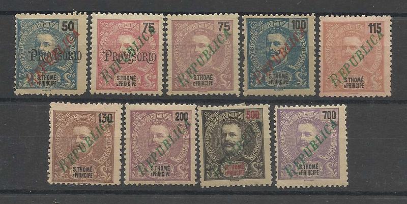2351.jpg -     Lote:    2351      Lotes pelo Correio       São Tomé e Príncipe       Descrição:         1920 &mdash; D. Carlos I, com sobrecarga REPUBLICA local. CE235/241 + CE245/246. Valor de catálogo &euro; 75,40.        *       Valor Base:     &euro; 12,00     Valor Venda:     &euro; 15,00       