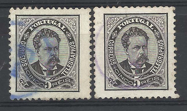 2364.jpg -     Lote:    2364      Lotes pelo Correio       Portugal        Descrição:         Carimbos da Posta Rural. 1882 &mdash; D. Luís I de frente. CE60, 5 reis, denteado 11 &frac12;, papel porcelana. Lote de dois selos com carimbo "P.R." batidos a azul e violeta.        O       Valor Base:     &euro; 5,00     Valor Venda:     &euro; 5,00       