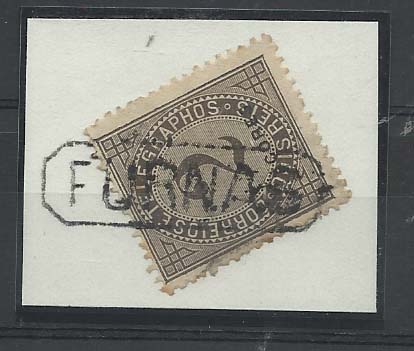 2390.jpg -     Lote:    2390      Lotes pelo Correio       Ilhas e Distritos Postais       Descrição:         Carimbos nominativos. 1885 &mdash; Taxa de Telegramas com sobrecarga AÇORES. CE51, 2 reis preto, denteado 12 &frac12; com carimbo batido a preto "FURNAS".         O       Valor Base:     &euro; 4,00     Valor Venda:     &euro; 4,00       