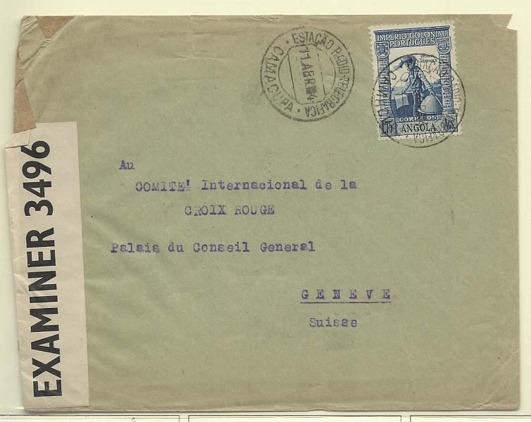 2394.jpg -     Lote:    2394      Lotes pelo Correio       Angola       Descrição:         Carimbos circulares datados. 1938 &mdash; Império Colonial Português. Sobrescrito circulado de Camacupa (11.04.44) para a Suiça com selo de 1$75 CE271. Carimbo batido a preto da "ESTAÇÃO RADIO-TELEGRAFICA / CAMACUPA".        Carta       Valor Base:     &euro; 8,00     Valor Venda:     &euro; 8,00       