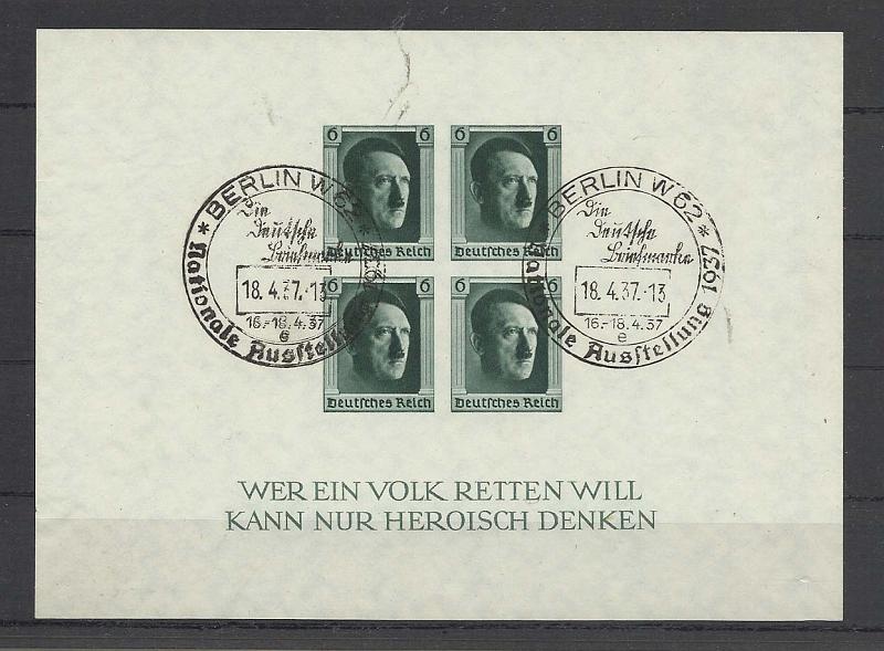 2434.jpg -     Lote:    2434      Lotes pelo Correio              Descrição:      Alemanha (Reich).   1937 &mdash; Hittler. Bloco obliterado (18.04.37 * Berlin).        BLCO       Valor Base:     &euro; 20,00     Valor Venda:     Retirado     