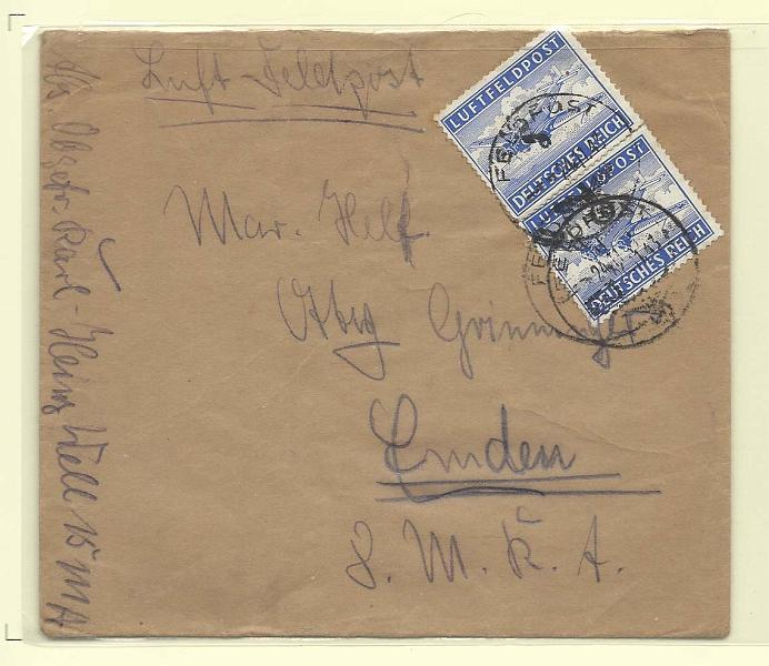2446.jpg -     Lote:    2446      Lotes pelo Correio              Descrição:      Alemanha (Reich).   1942 &mdash; Correio Aéreo Militar * Junker 52. Sobrescrito circulado com par de selos SC MAP1.        Carta       Valor Base:     &euro; 20,00     Valor Venda:     Retirado     