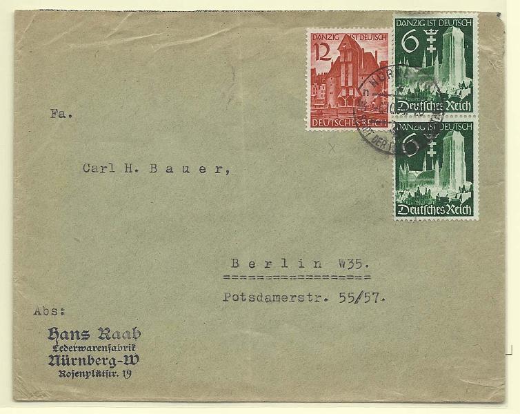 2451.jpg -     Lote:    2451      Lotes pelo Correio              Descrição:      Danzig. Alemanha (Reich)   &mdash; 1939 &mdash; Sobrescrito circulado com 2 selos de 6pf YV652 + selo de 12 pf Yv653.        Carta       Valor Base:     &euro; 20,00     Valor Venda:     Retirado     