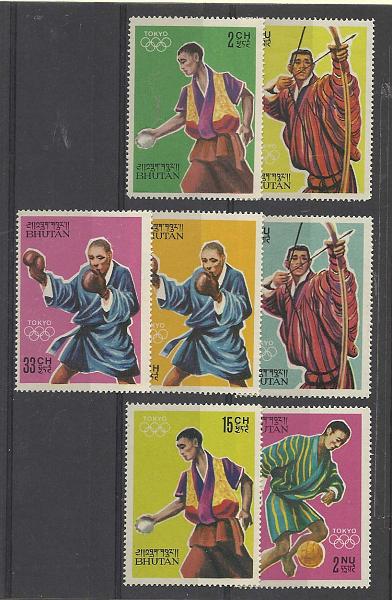 2463.jpg -     Lote:    2463      Lotes pelo Correio              Descrição:      Butão.   1964 &mdash; Jogos Olímpicos de Tóquio. Série completa.        ***       Valor Base:     &euro; 5,00     Valor Venda:     &euro; 5,00       