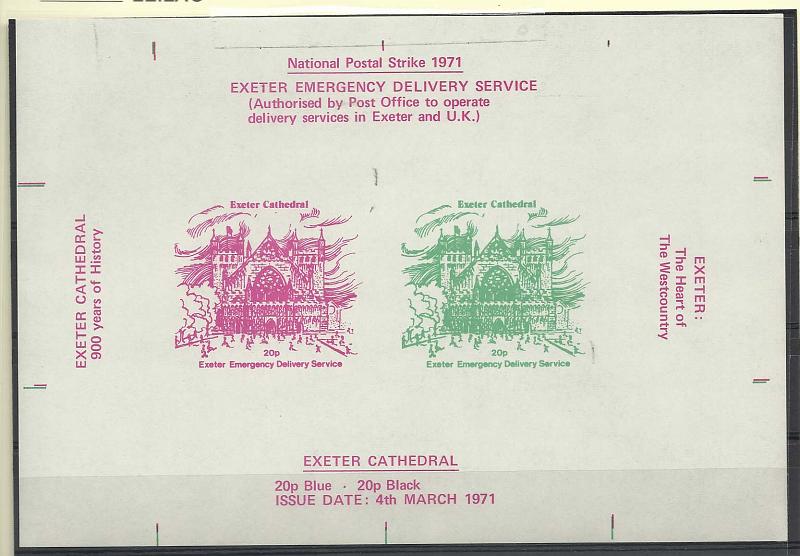 2491.jpg -     Lote:    2491      Lotes pelo Correio              Descrição:      Inglaterra.   1971 &mdash; catedral de Exeter. Greve dos Correios. Folha miniatura com dois selo não denteados.        ***       Valor Base:     &euro; 10,00     Valor Venda:     &euro; 10,00       